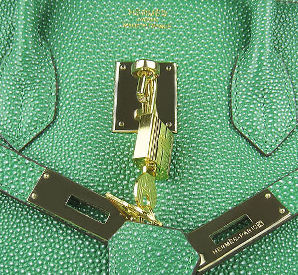 High Quality Fake Hermes Birkin 35CM Pearl Veins Leather Bag Green 6089